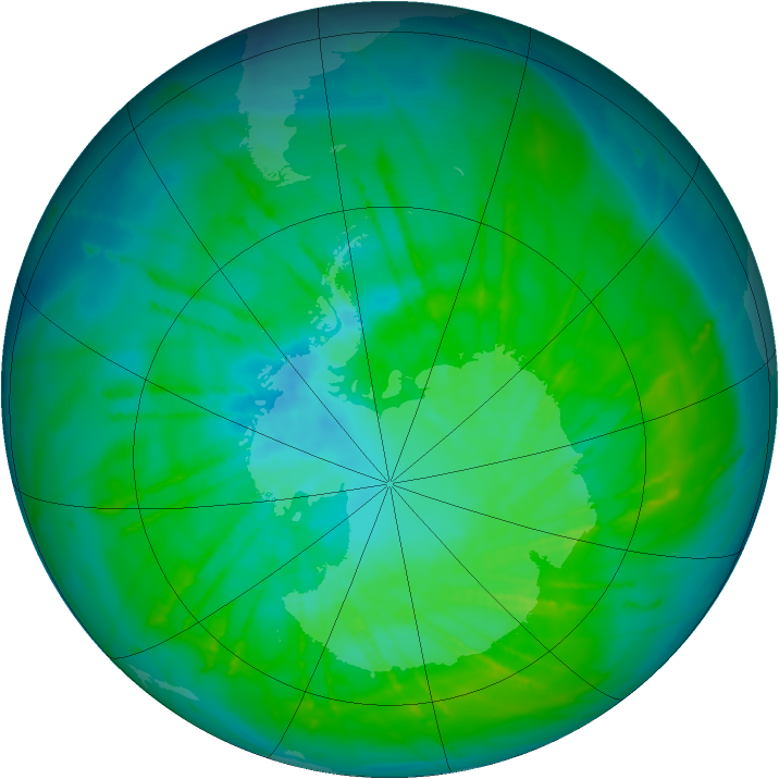 Antarctic ozone map for 05 January 2015